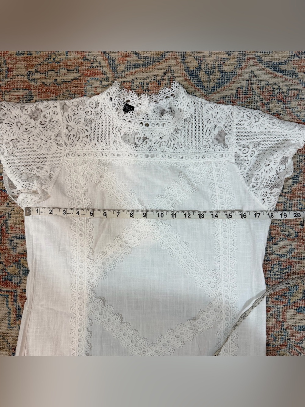 White Cotton Lace Blouse Boho Romantic Cottagecore Victorian Dainty Top M - Picture 7 of 9